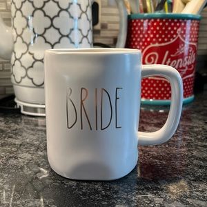 Rae Dunn “Bride” in gold writing mug.